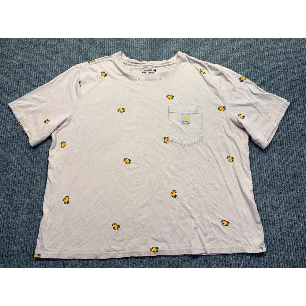 Carhartt Kids XL 16-18 Loose Fit Pocket T-Shirt Mauve Lemon Print Short Sleeve